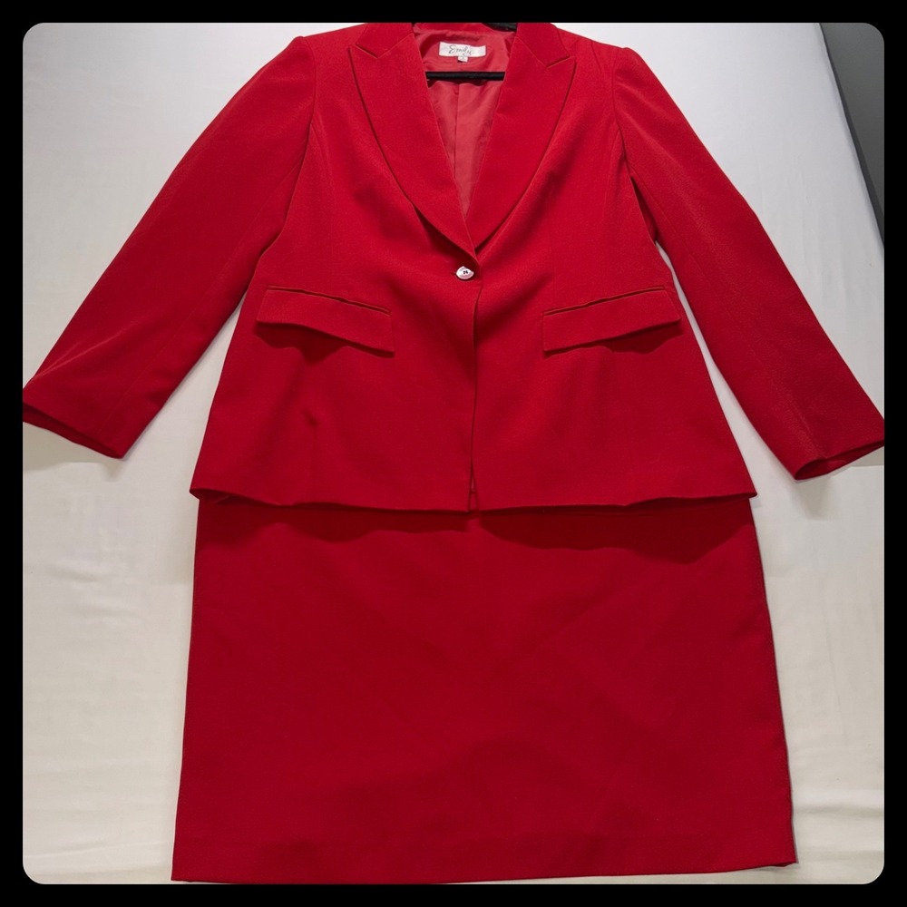 Emily Skirt Suit Women 14 Red Single Button Blazer Career Professional